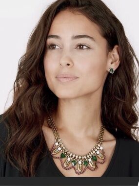 Stella & Dot Gold-Tone Necklace with Green, Pink and Clear Stones